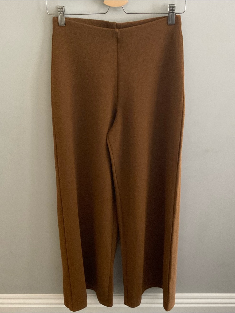 Zara Women's Wide-Leg textured knit in Warm Brown-camel pants